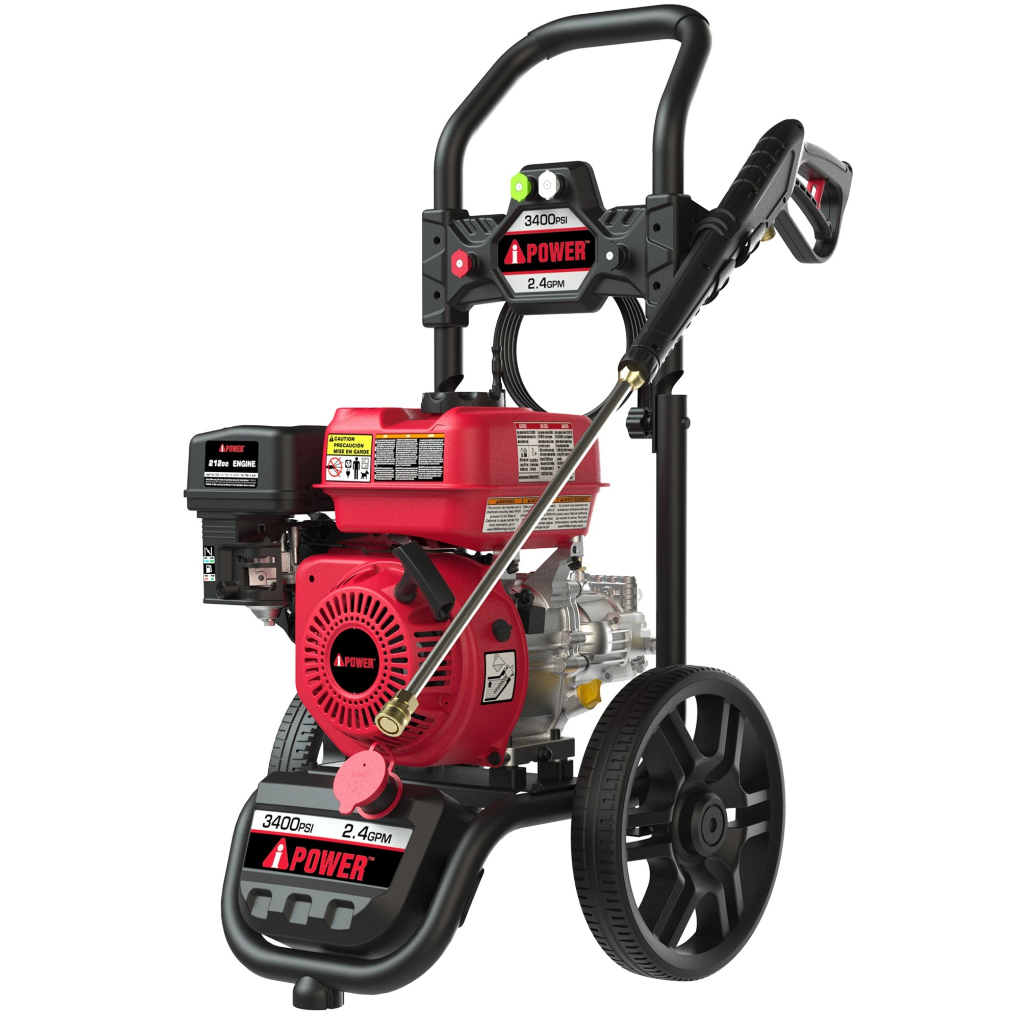 A-iPower Gas Pressure Washer 3400PSI 2.4 GPM Gas Powered Foldable Frame Pressure Washer 12'' Wheel Gas Power Washer, Onboard Soap Tank, with Spray Gun 5 QC Nozzles, for Fence/Cars/Driveways (GPW3400)